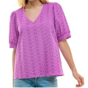 Draper James Purple Eyelet Blouse L